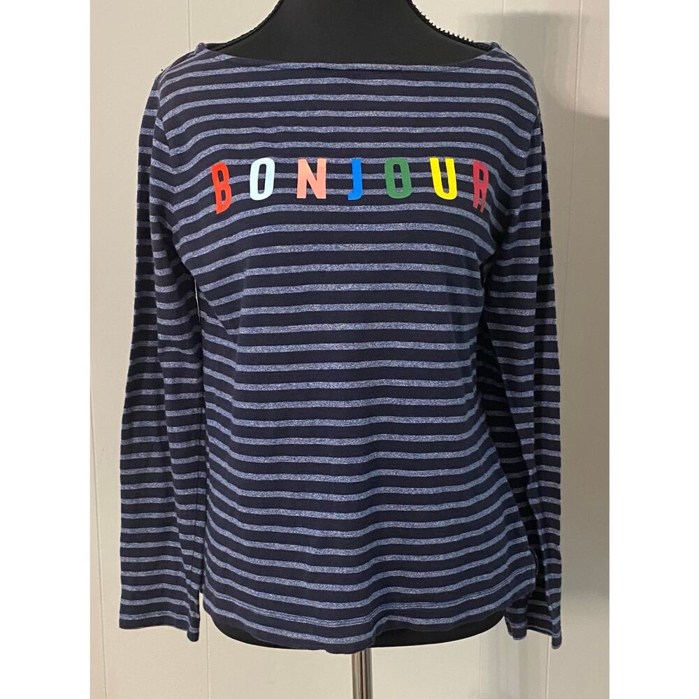 Banana Republic Bonjour Striped Top Petite M Navy Long Sleeve Graphic Tee Preppy
